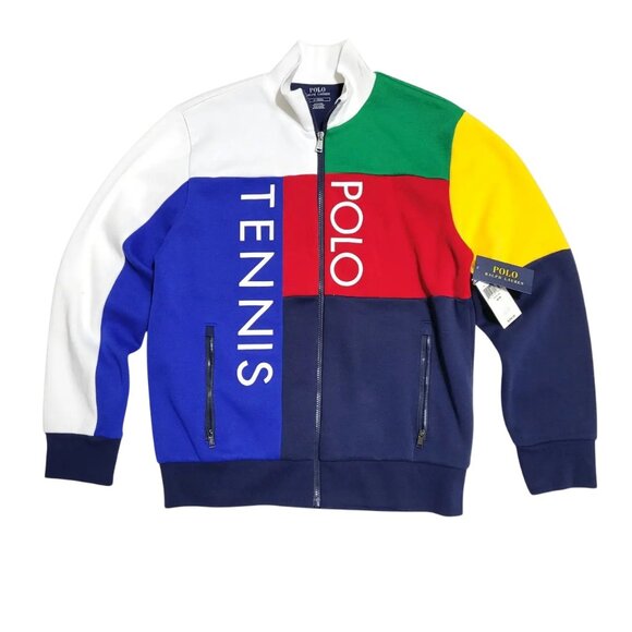 Polo Ralph Lauren Knit Tennis Jacket Multi Color Block Red Blue Yellow Green Wht - Picture 2 of 12